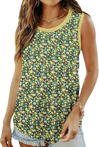 KISSMODA Womens Flora Print Tank Tops Ribbed Summer Shirt Sleeveless Summer Casual Women Blouses(S-3XL)