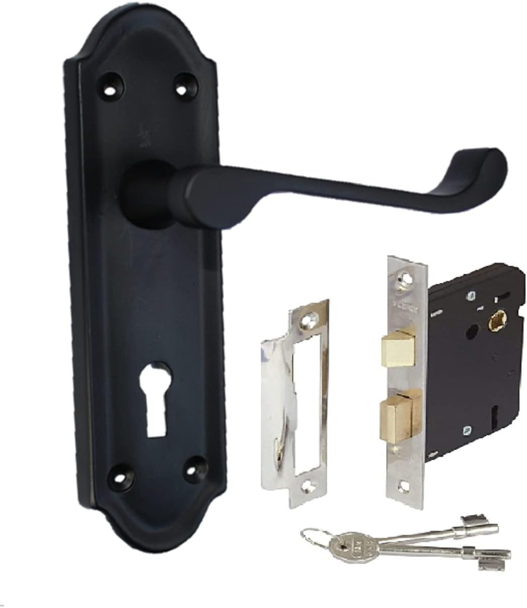 Haven Heritage Black Door Handles with Lock and Key, Door Handles