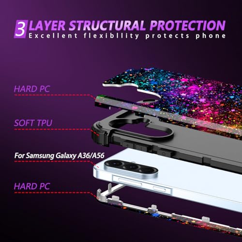 Miqala for Galaxy A36 5G/A56 5G Case,Glow in The Dark Three Layer Heavy Duty Shockproof Full Protection Hard Plastic Bumper+Soft Silicone Protective Case for Samsung Galaxy A36/A56 5G 2025,ColorfulSky by Miqala - Used condition - Image 3