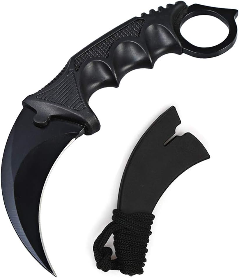 Karambit Knife - Tactical Combat Neck Knife, CS-GO Stainless Steel with Sheath and Cord, Outdoor Survival, Camping (Pure Black)