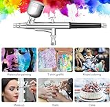 Airbrush Compressor Kit, 40PSI Dual Action Non-Clogging High-Pressure Air Brush Set with 0.2/0.3/0.5mm Nozzle for Nail Art, Model, Tattoo, Makeup, Cake, Include Cleaning Brushes Set - Image 7