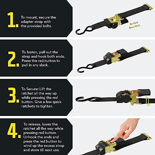 Bolt-On E Track Retractable Ratchet Straps 2-Pack 2"x6 Ft view 5