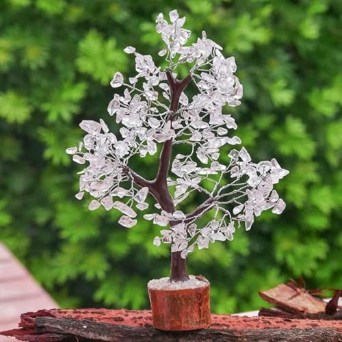 Image of Clear Quartz Crystal Tree for Positive Energy & Clarity | 600 Beads | 10 Inch Approx | Healing Tree for Home | Feng Shui Bonsai Tree for Prosperity, Peace & Good Luck