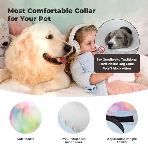 Image of Dog Cone, Uadonile Inflatable Cone Collar for Dogs and Cats, Dog Neck Collar Recovery E-Collar Alternative After Surgery, Elizabethan Collar for Dogs Recovery(Tie-dye Pink Blue, S)