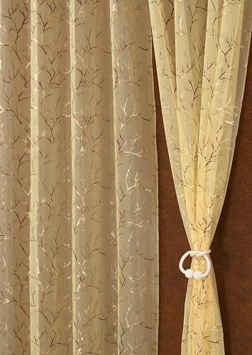Image of Homefab India Multi Foil Transparent Sheer Curtain - 7 X 4 Feet, Door Curtains, Beige, Pack of 1 Piece