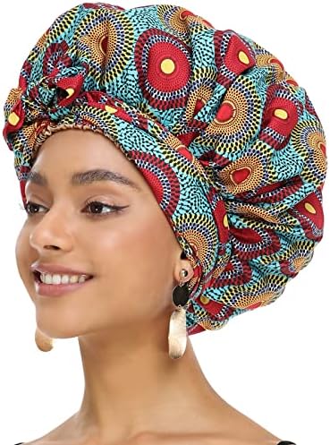 Satin Bonnet for Women, Silk Bonnet for Curly Hair Bonnet for Black Women Satin Hair Ankara African Print Head Scarf Head Wrap