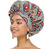 Satin Bonnet for Women, Silk Bonnet for Curly Hair Bonnet for Black Women Satin Hair Ankara African Print Head Scarf Head Wrap