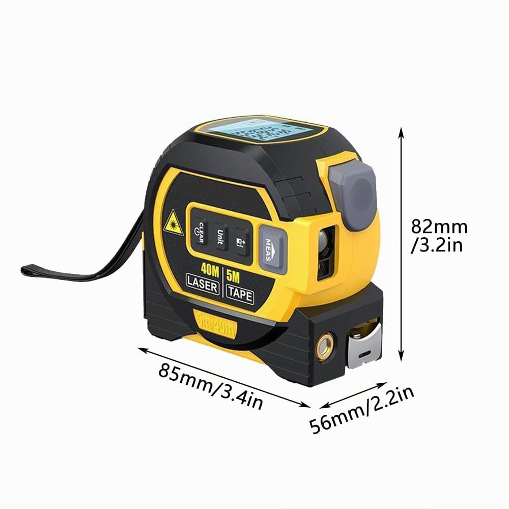 Ruban à mesurer laser 3 en 1, télémètre laser numérique avec écran LCD, mesure laser 40M/131FT, mesure de bande 5M/16FT, surface de mesure/volume/distance/Pythagore