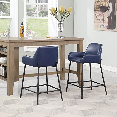 Oulluo Bar Stools Set Of 2, Counter Height Bar Stools,Upholstered Kitchen Counter Stool,24 In Bar Stools With Back,Blue Faux Leather Armrest Bar Chair,Metal Stools For Island,Home Bar,Restaurant,303Bl #TOP11