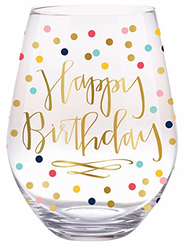 Slant Jumbo Stemless Wine Glass - Happy Birthday