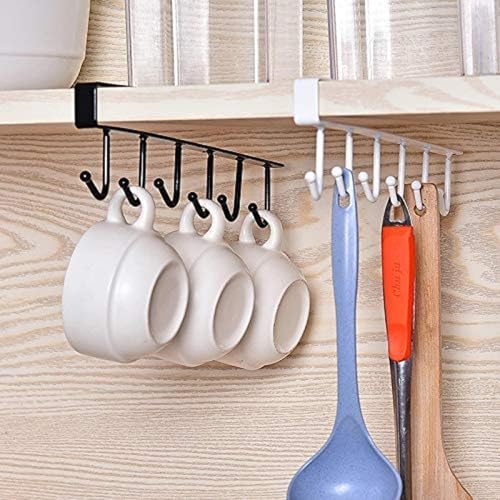 Image of Under Cabinet Mug Holder 6 Hooks Metal Under Shelf Cup Rack, Kitchen Utensil Hanger, Coffee Mug Stand Kitchen Utensil Ties Belts Scarf Hanging Rack (Black Color).