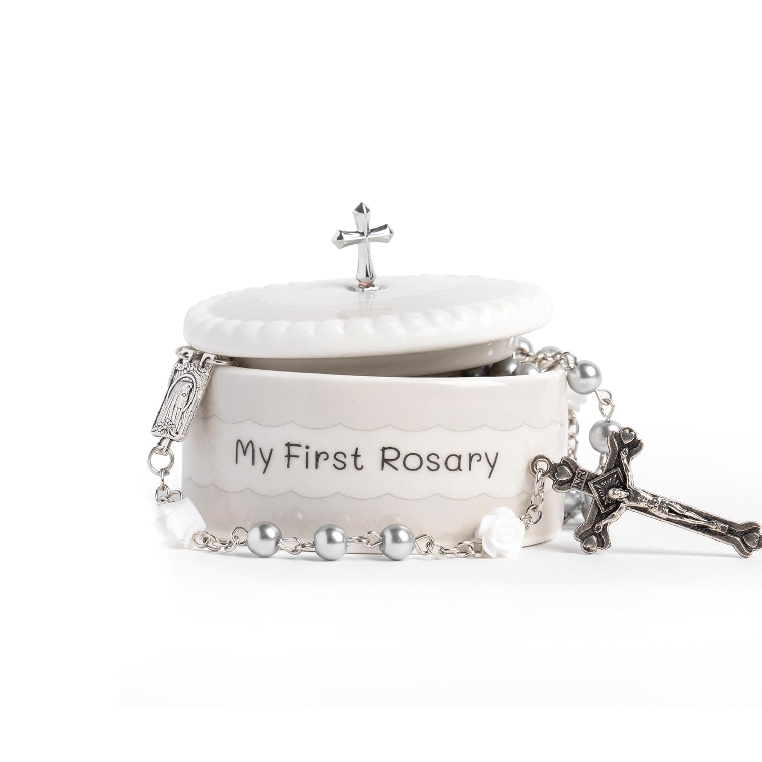 White My First Rosary and Keepsake Box, Blessed Baptism Gifts for Girl or Boys, Stunning First Communion Gifts for Girls or Blessed Christening Gift for Boys, Rosary Beads and Catholic Gift Box