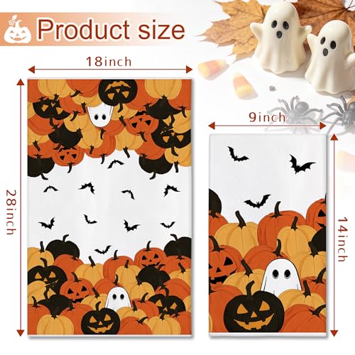 Image of Hexagram Halloween Kitchen Towels, Ghost Cat Halloween Hand Towels | Black Dish Towel, Ghost Bathroom Decor, Pumpkin Decor, Sets of 2, 18 inchx28 inch, Cat Lover Gifts