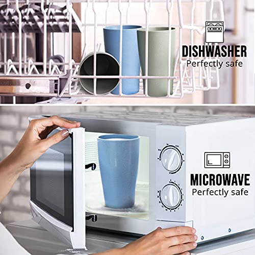 Shopwithgreen 4 Pcs Unbreakable Reusable Drinking Cups (13.5 Oz), Tea Juice Coffee Cup Wheat Straw Plastic Tumbler Set 4-Multicolor, Dishwasher Safe #TOP3