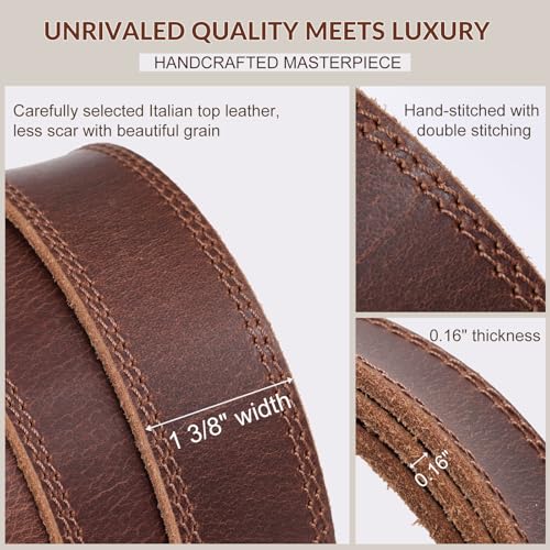Mens Belts Leather, Full Grain Leather Handmade Belt with Bull Ratchet Buckle, 100% Italian Real Solid Top genuine Leather Dress Belts, Brown3