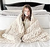 White Oak Village Large Tight Knit Chunky Knit Blanket 50x70; Boho Throw Blanket; Tight Braid Cable...