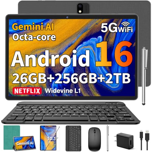 Android Tablet, 2026 Android 16 Tablet with Keyboard, 32GB+256GB, Gemini AI