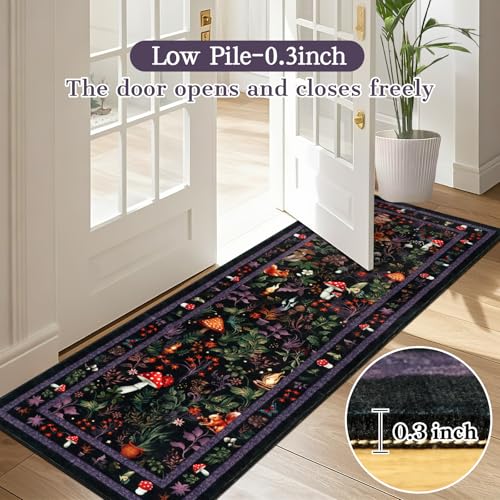 Runner Rugs for Hallway 60×180cm, Black Washable Kitchen Carpet Runner Non-Slip, Fairytale Mushroom Hall Carpet Floor Mat for Entryway Kids Bedroom Laundry Living Room Non Shedding - Image 3