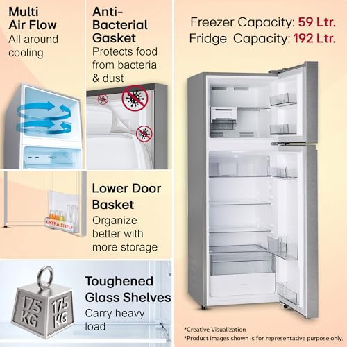 Image of LG 251 L, 1 Star, Frost-Free Smart Inverter Double Door Refrigerator with Smart Mode (GLT2516WWPZ, Shiny Steel, Multi Air Flow Cooling with Max Fresh Zone, 2026 Model)