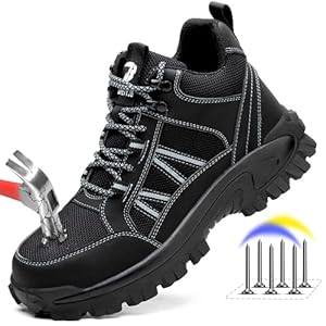 FUDYNMALC Steel Toe Work Boots for Men: Slip Resistant Mens Safety Shoes Indestructible Construction – Comfortable Breathable Working Footwear