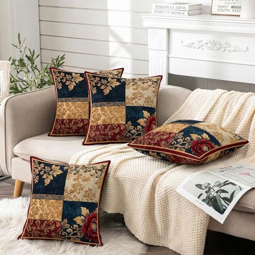 Image of ishro home Premium Cushion Cover 18 inch x 18 inch | Luxury European Mosha Fabric | Love at First Sight Designs | Hidden Zipper | Machine Washable, Non- Fading | (2, Jodhpuri Royale, 18 x 18 Inches)