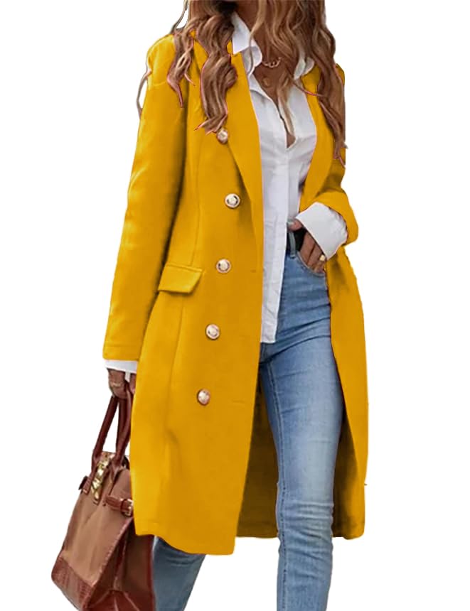 IDEALSANXUN Langer Damenmantel aus Wolle für Herbst und Winter, Trenchcoat, trendige Jacken, gelb, XX-Large