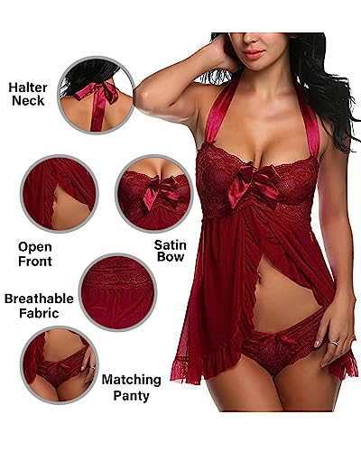 Image of Love Maker Women Babydoll Chemise Multicolor Lace Net Lingerie Nighty for Girls Stylish Above Knee Flora Print Honeymoon Anniversary Nightwear Dress Small to 3XL