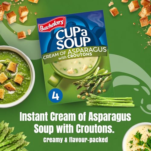 Image of Batchelors Cup a Soup Cream of Asparagus with Croutons, 117g (4 Sachets) | Instant Asparagus Soup | Creamy Vegetable Soup | Low Fat Vegetarian | Just Add Hot Water