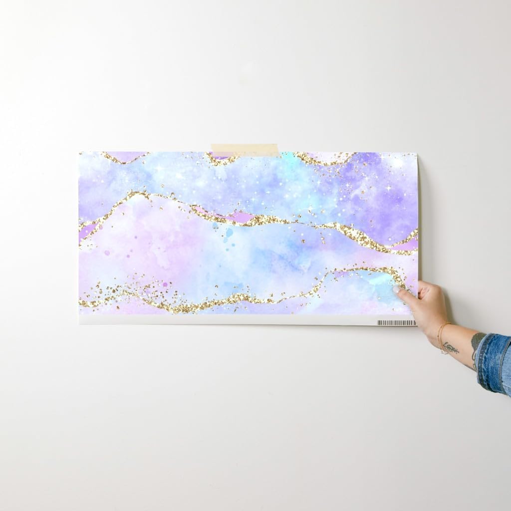 Spoonflower Peel & Stick Wallpaper Swatch - Pastel Watercolor Lilac Purple Lavender Blue Purple Clouds Sky Custom Removable Wallpaper