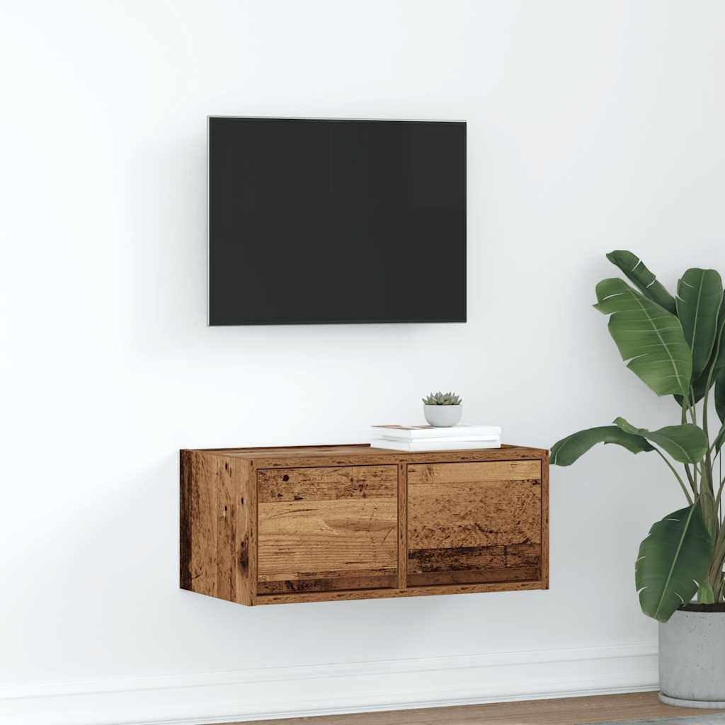 Stolik pod telewizor z materiału drewnopochodnego o wyglądzie starego drewna, 60 x 31 x 25,5 cm – szafka pod telewizor ze stabilną górną płytą i dużą ilością miejsca do przechowywania urządzeń