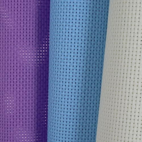 Image of KCS 3 pc of 15 inch x 18 inch(38cmx45cm) Counted Cross Stitch Cotton Aida Cloth Needlework Rolled Fabric Box,11CT,Cream+Light Blue+Lavender