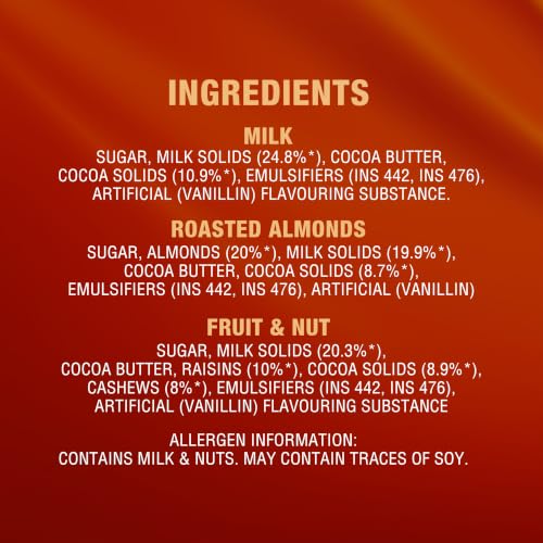 Image of LuvIt. Luscious Milk Chocolates Bar | Combo Pack of Milk, Fruit & Nut, Roasted Almond | Deliciously Smooth | Pack of 24-1264g