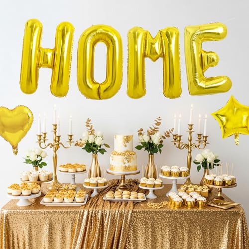 Image of TONIFUL 40 Inch Gold HOME Letter Balloon, Large Decoraction for Housewarming, New Home Parties and Homecoming Celebrations,Premium Gold Balloon Banner for Welcome Sign and Party Supplies
