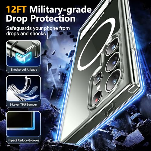 Image of SPIDERCASE Magnetic for Samsung Galaxy S23 Ultra Case, [3 Stand Ways][ Military Grade Drop Protection] with Invisible Stand Shockproof Slim Case for Samsung S23 Ultra 6.8 inch, Clear
