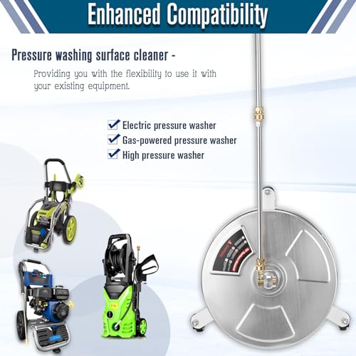 Pressure Washer Surface Cleaner, Power Washer Floor Attachment, 15 inch Surface Cleaner with 3 Wheels, Pressure Washing Surface Cleaner with 2 Extension Wand 4000 PSI for Cleaning Driveway, Sidewalk