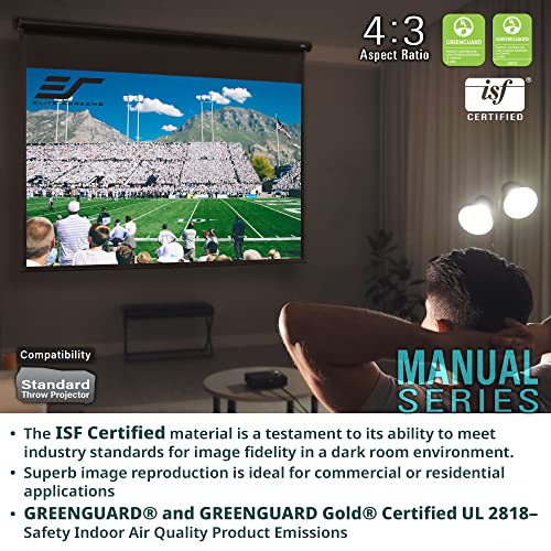 Image of Elite Screens Manual Series, 150-INCH 4:3, Pull Down Manual Projector Screen with AUTO LOCK, Movie Home Theater 8K / 4K Ultra HD 3D Ready, 2-YEAR WARRANTY, M150UWV2