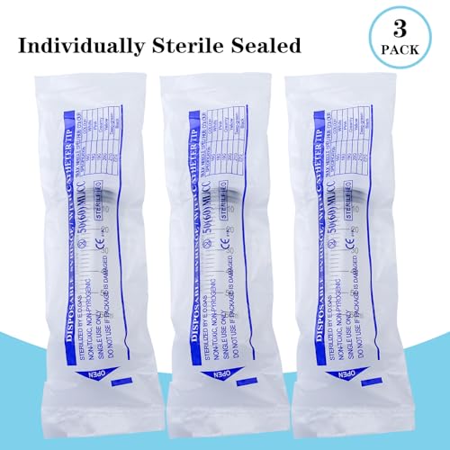 3 Pack 60ml große Spritze Kunststoff, Haustier Fütterung Spritze sterile Verpackung für wissenschaftliche Labors, Messung, Dispensieren, Gießen, Nachfüllen