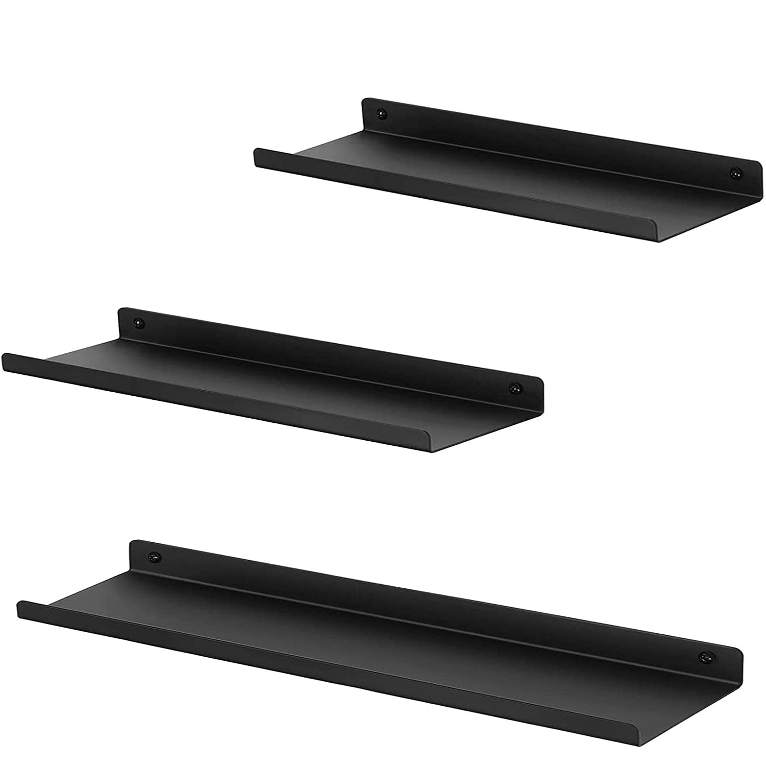 Stonebroo Negro Estantes de Pared Metálicos, Juego de 3 Estantes Flotantes, 42/40/40cm, para Sala de Estar, Cocina, Dormitorio, Baño, LBJ14B