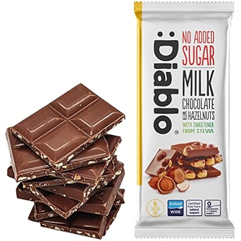 Diablo Milk Chocolate with Hazelnuts | Sweetened with Stevia | No Added Sugar | Gluten Free | Chocolate Hamper Available - Perfect for Gifting | 75g (Pack of 1) Cover