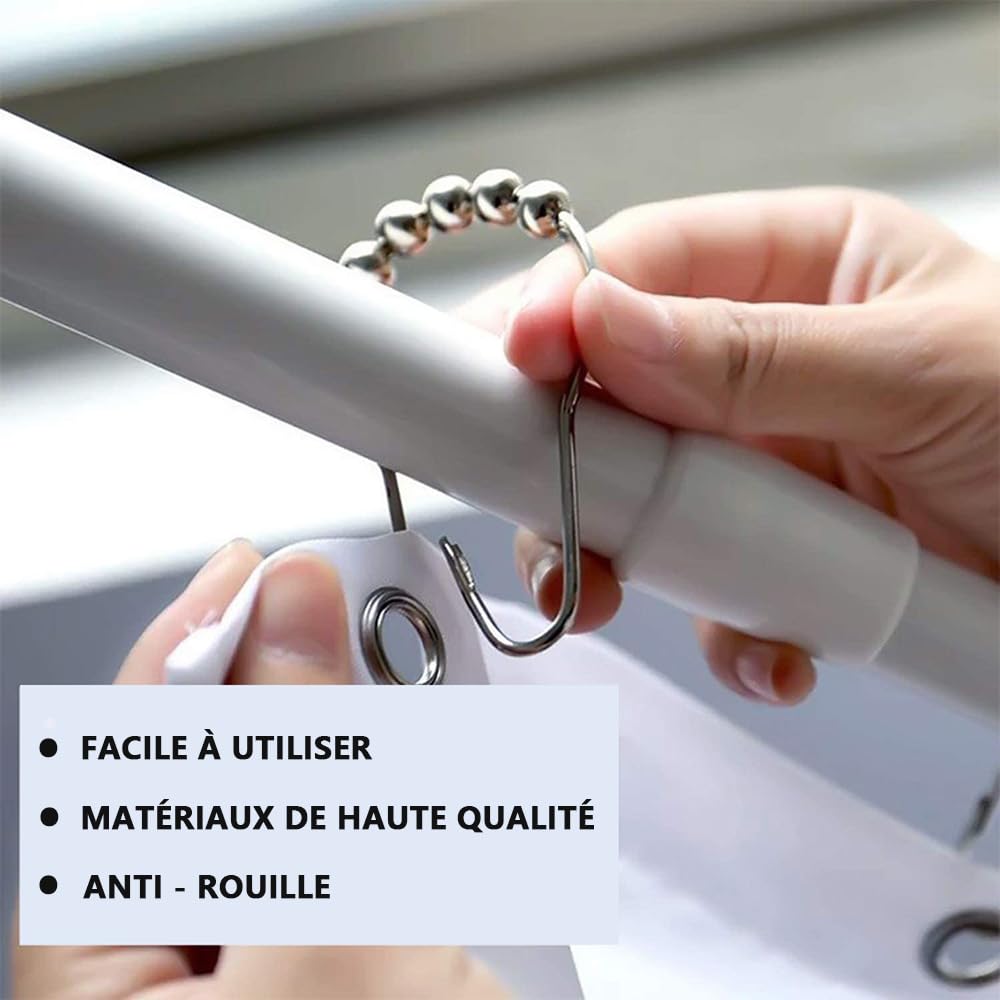 Lot De 75 Anneaux De Douche En Acier Inoxydable - Forme Calebasse Anti-Rouille - Pour Tringle Jusqu'à 4cm - Argent