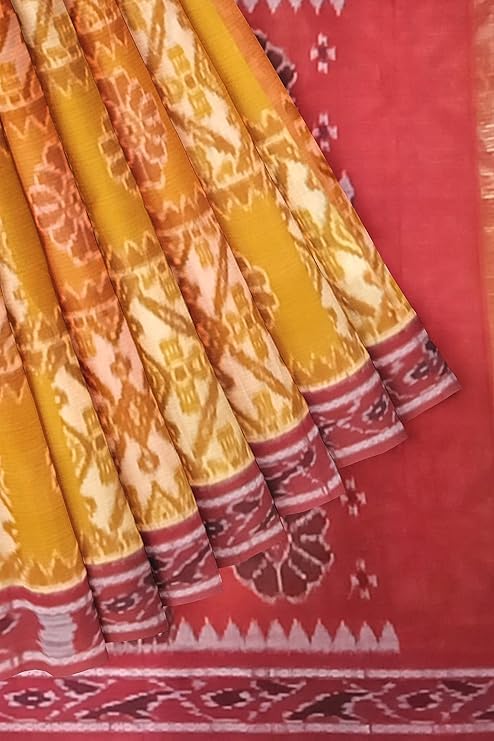 Image of Ikat Women's Cotton Saree, Handmade Pure Cotton Khandua Saree, Ikkat Orissa Traditional Handloom Saree without Blouse
