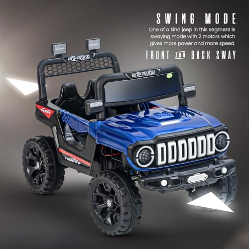 Image of Baybee 4x4 Battery Operated Jeep for Kids, Ride on Toy Baby Car with LED RGB Light & Music, Rechargeable Electric Jeep, Big Battery Car for Kids (Turbo Trek, Turbo Trek Blue)