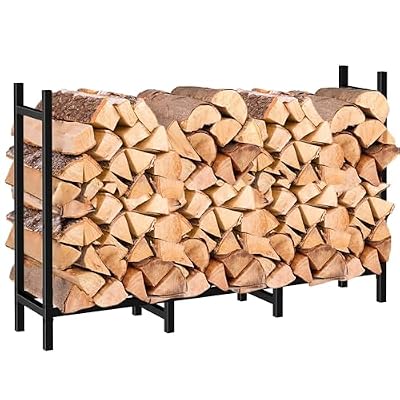 DIAMONDFORGE 4ft Firewood Rack Outdoor, Heavy Duty Fire Wood Stand, Metal Firewood Rack Indoor, Firewood Holder Storage, Log Wood Pile Racks Stand for Patio, Garden, Backyard, Matte Black
