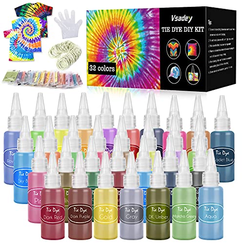 32 Color Tie Dye Kit for Kids,Vsadey Tie-Dye Kits for Dying Fabric Shirts Shoes Hats Pants in Party,201-In-1 Colorful Art Craft Homemade Tool Bags with Apron Gloves Tablecloth Set