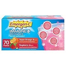 Emergen-C Immune+ System Support Dietary Supplement Drink Mix With Vitamin D, 1000mg Vitamin C - 70 packets 30 - Raspberry Flavor, 40 - Super Orange Flavor