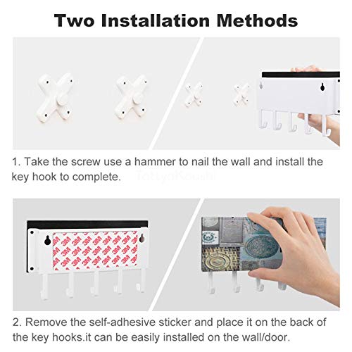 Key Holder for Wall, Under Your Feet Manhole Covers of The World Pu Wall Mounted Mail Sorter Organizer with 5 Key Hooks, Wall Decor Key Rack Hangers for Storage, Living Room, Hallway, Office