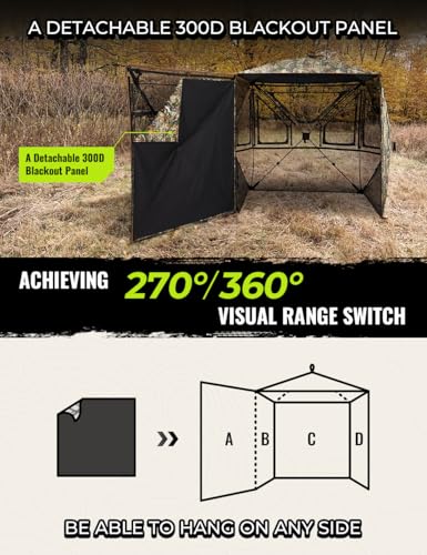 TIDEWE Hunting Blind 360°Silent See Through Blind with Swing Door, 2-3 Person Pop Up Ground Blind with Detachable Blackout Panel & Carrying Bag, Portable Resilient Tent for Deer & Turkey Hunting, Camo - Image 3