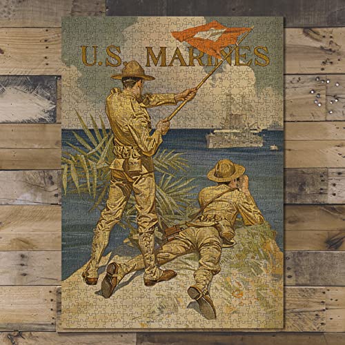 1917 U.S. Marines | J.C. Leyendecker | Signaling from Shore to Ship | 500 Piece Adult Jigsaw Puzzle | Birthday Present Gifts