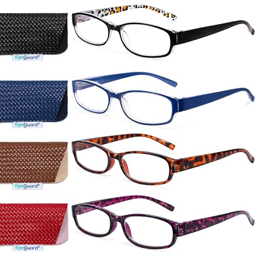 EYEGUARD Reading Glasses for Women 4 Pack Ladies Stylish Blue Light Readers Spring Hinges Computer Eyeglasses 2.50