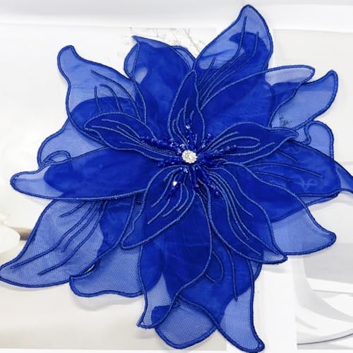 Image of Exaggerated Organza Fabric Flower Brooch Pin for Women Girls Fashion Dainty Layered Big Beaded Corsage Boutonniere Brooches Lapel Pins Delicate Wedding Birthday Holiday Dress Accessories Jewelry Gift